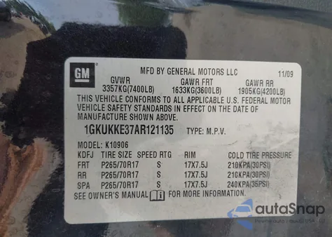 2010 GMC Yukon Xl 1500 Slt z USA, uszkodzony, nr VIN 1GKUKKE37AR121135
